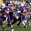 An APSU defender applies pressure to Tennessee Tech quarterback Bailey Fisher. CASEY CRIGGER | APSU ATHLETICS