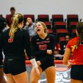Sophomore Kelsey Mead (20) celebrates following a set against Southeast Missouri State. THE ALL STATE ARCHIVES