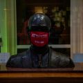 A bust inside the Morgan University Center is seen wearing a mask. NICHOLE BARNES | THE ALL STATE